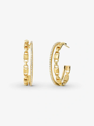 Shop Michael Kors Precious Metal-plated Sterling Silver Mercer Link Pavé Halo Hoops In Gold