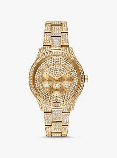 Shop Michael Kors Runway Pavé Gold-tone Watch