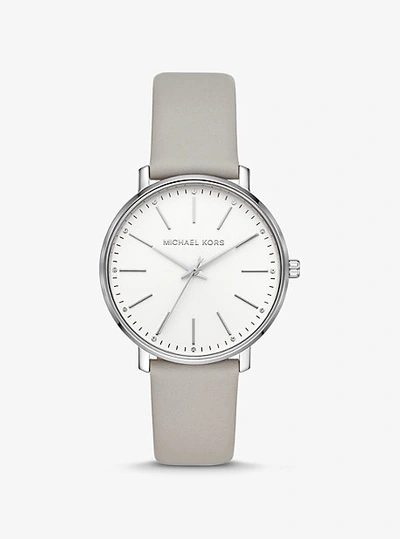 Shop Michael Kors Pyper Silver-tone And Leather Watch In Grey