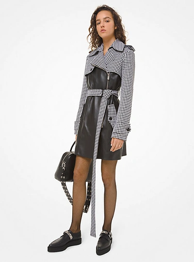 Shop Michael Kors Dogtooth And Plongé Leather Cropped Trench Coat In Black