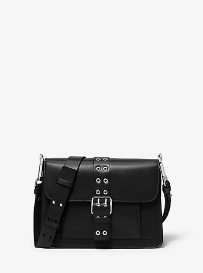 Shop Michael Kors Simone Leather Belted Shoulder Bag In Black