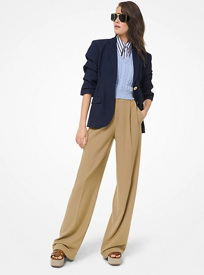 Michael Kors Wool Serge Pleated Wide-leg Trousers In Natural | ModeSens