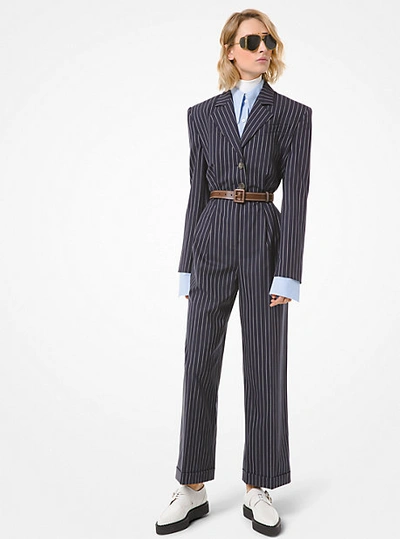 Shop Michael Kors Pinstripe Stretch Wool Jumpsuit In Blue