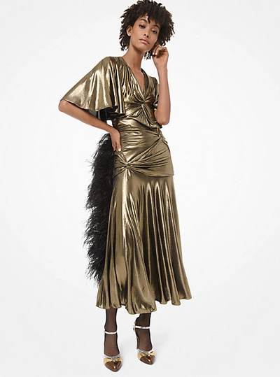 Shop Michael Kors Metallic Jersey Ruched Dress In Gold