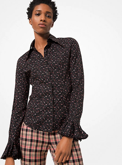 Shop Michael Kors Floral Crushed Poplin Shirt In Black