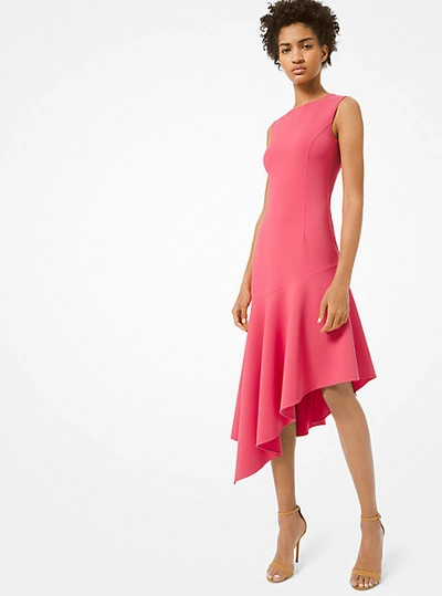Shop Michael Kors Double-face Stretch Wool-crepe Asymmetric Dress In Red