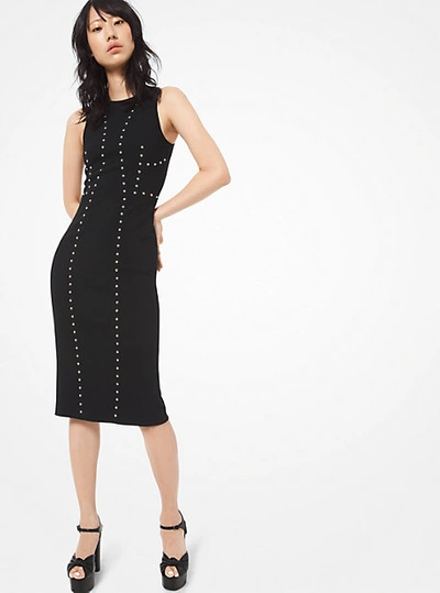 Shop Michael Kors Studded Stretch Pebble-crepe Sheath Dress In Black