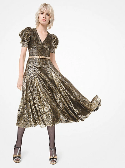 Shop Michael Kors Leopard Metallic Fil Coupé Dance Dress In Gold