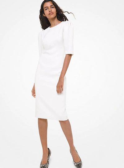 Shop Michael Kors Stretch Bouclé Puff-sleeve Sheath Dress In White