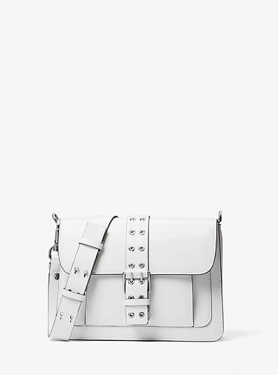 Shop Michael Kors Simone Leather Belted Shoulder Bag In White