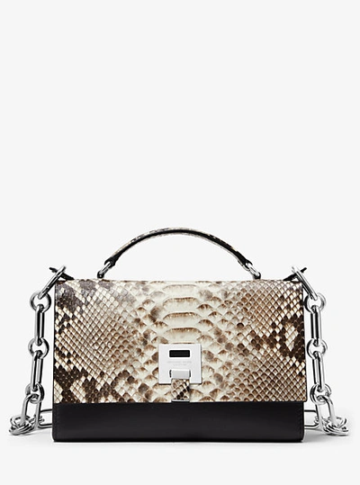 Shop Michael Kors Bancroft Python And Calf Leather Shoulder Bag In Black