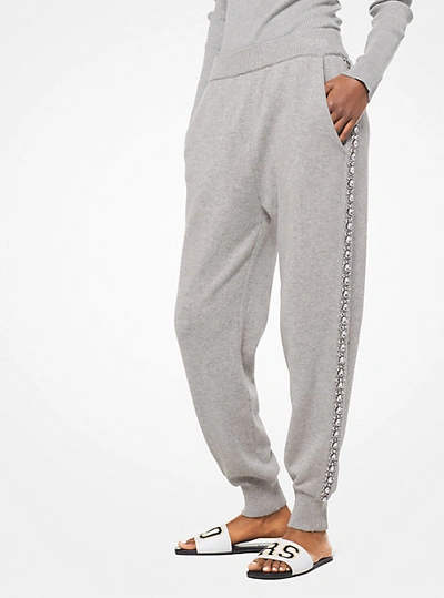 Shop Michael Kors Crystal Embellished Cashmere Joggers In Grey