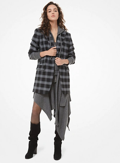 Shop Michael Kors Glen Plaid Stretch-wool Crushed-sleeve Blazer In Grey