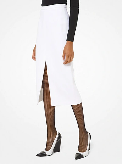 Shop Michael Kors Double Crepe Sablé Slit-front Pencil Skirt In White