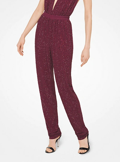 Shop Michael Kors Crystal-embroidered Matte-jersey Pants In Red
