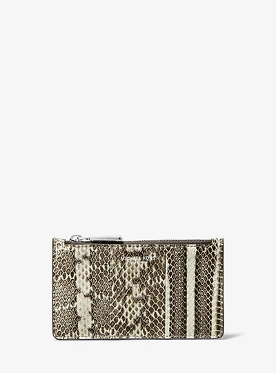 Shop Michael Kors Small Snakeskin Card Case In Natural