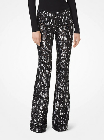 Shop Michael Kors Leopard Sequined Stretch-tulle Trousers In Black