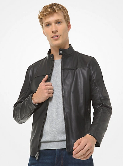Shop Michael Kors Leather Racer Jacket In Black