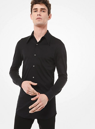 Shop Michael Kors Slim-fit Cotton And Silk Jersey Shirt In Black