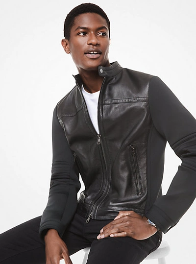Michael Kors Nappa Leather And Scuba Racer Jacket In Black | ModeSens