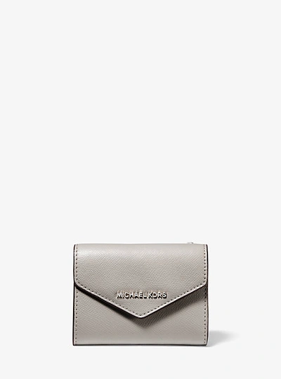 Shop Michael Kors Medium Crossgrain Leather Envelope Wallet In Grey