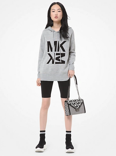 Shop Michael Kors Graphic Logo Wool-blend Hoodie In Grey