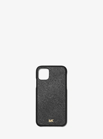 Shop Michael Kors Saffiano Leather Phone Cover For Iphone 11 Pro In Black