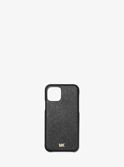 Shop Michael Kors Saffiano Leather Phone Cover For Iphone 11 In Black
