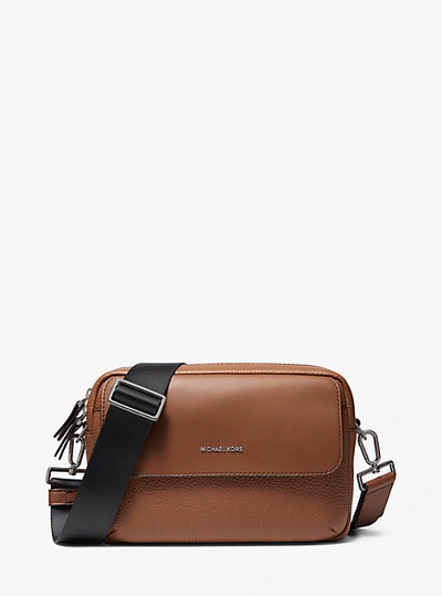 Shop Michael Kors Hudson Pebbled Leather Crossbody Bag In Brown
