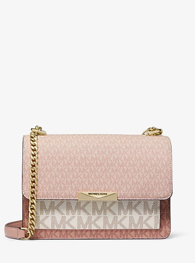 Michael Kors Jade Brown & Soft Pink Logo Colour-block Shoulder Bag