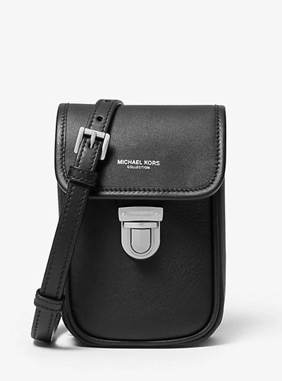 Shop Michael Kors Kennedy Calf Leather Phone Crossbody Bag In Black