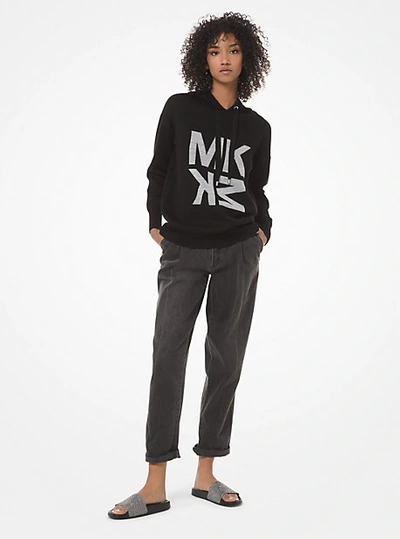 Shop Michael Kors Graphic Logo Wool-blend Hoodie In Black