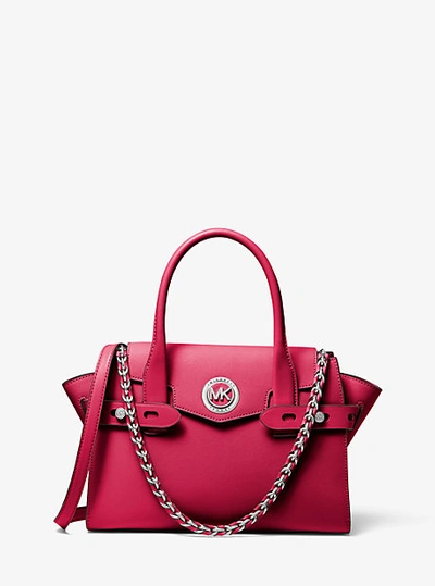 Shop Michael Kors Carmen Small Saffiano Leather Belted Satchel In Red