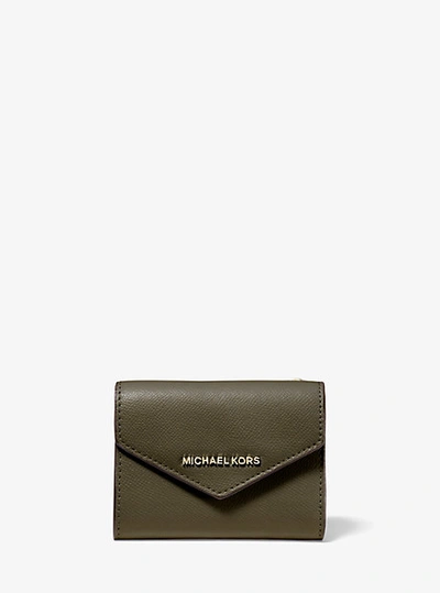 Shop Michael Kors Medium Crossgrain Leather Envelope Wallet In Green