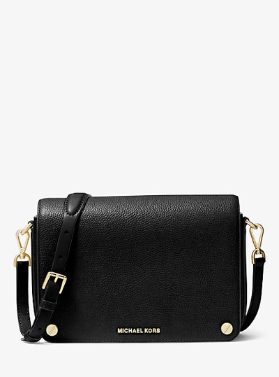 Shop Michael Kors Jet Set Large Pebbled Leather Crossbody Bag In Black