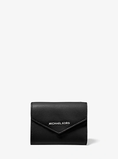 Shop Michael Kors Medium Crossgrain Leather Envelope Wallet In Black