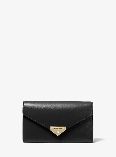 Shop Michael Kors Grace Medium Patent Leather Envelope Clutch In Black