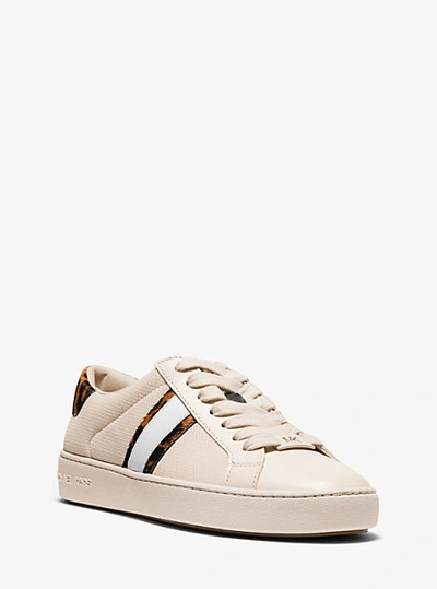 Shop Michael Kors Irving Calf Hair And Mesh Stripe Sneaker In Natural