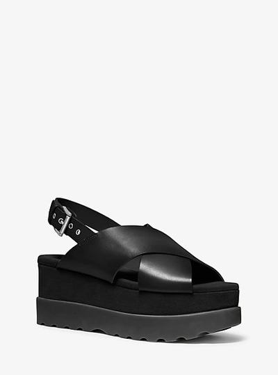 Shop Michael Kors Becker Burnished Leather Flatform Sandal In Black