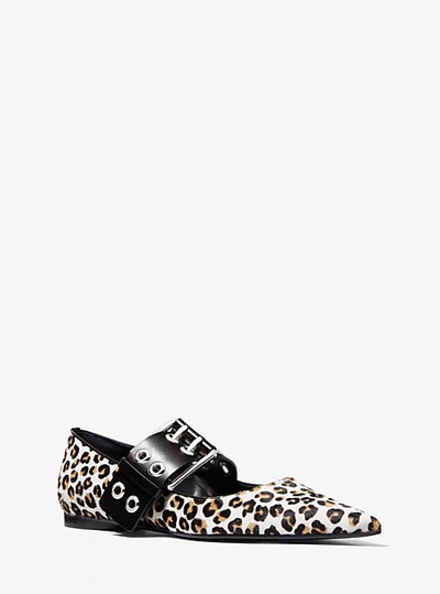 Shop Michael Kors Maude Leopard Calf Hair Pointed-toe Mary Jane Flat In Natural