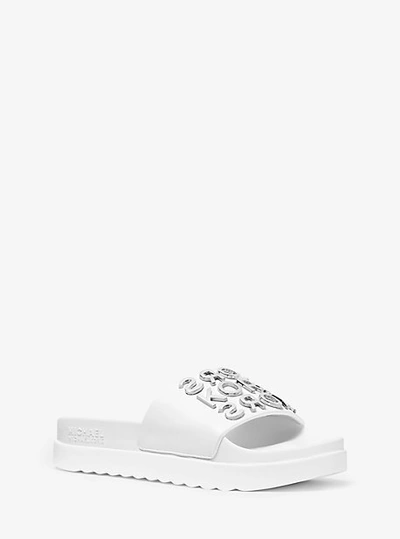 Shop Michael Kors Tyra Embellished Slide Sandal In White