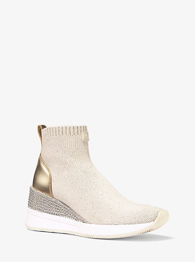 Michael Kors Skyler Embellished Metallic Stretch Knit Sock Sneaker