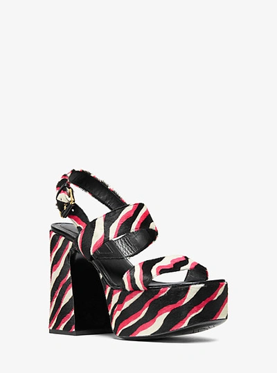 Shop Michael Kors Blaire Zebra Calf Hair Platform Sandal In Pink