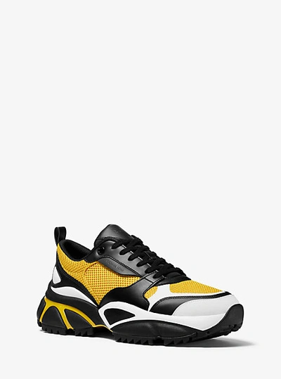 Michael Kors Ethan Rubberized Leather And Mesh Trainer In Yellow | ModeSens