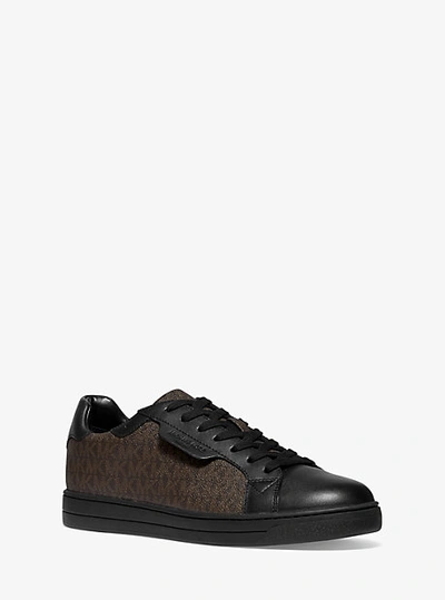 Shop Michael Kors Keating Logo And Leather Sneaker In Brown