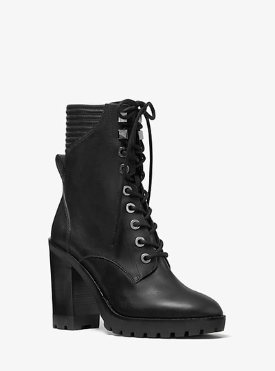 Shop Michael Kors Bastian Leather Combat Boot In Black