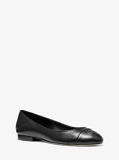 Shop Michael Kors Dylyn Logo Leather Ballet Flat In Black