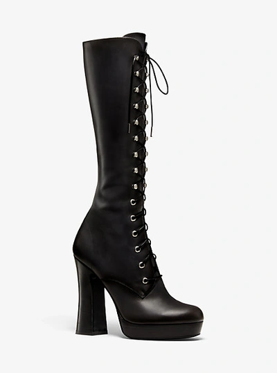 Shop Michael Kors Deandra Calf Leather Platform Boot In Black
