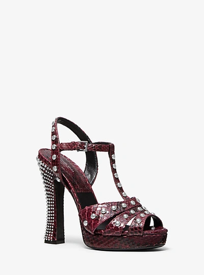 Shop Michael Kors Rosanna Studded Python Platform Sandal In Red