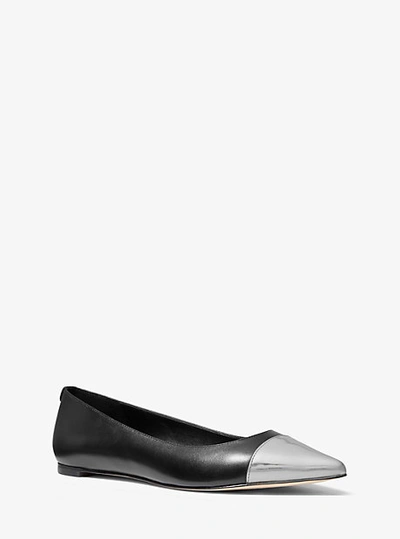 Shop Michael Kors Mila Leather Pointed-toe Flat In Silver